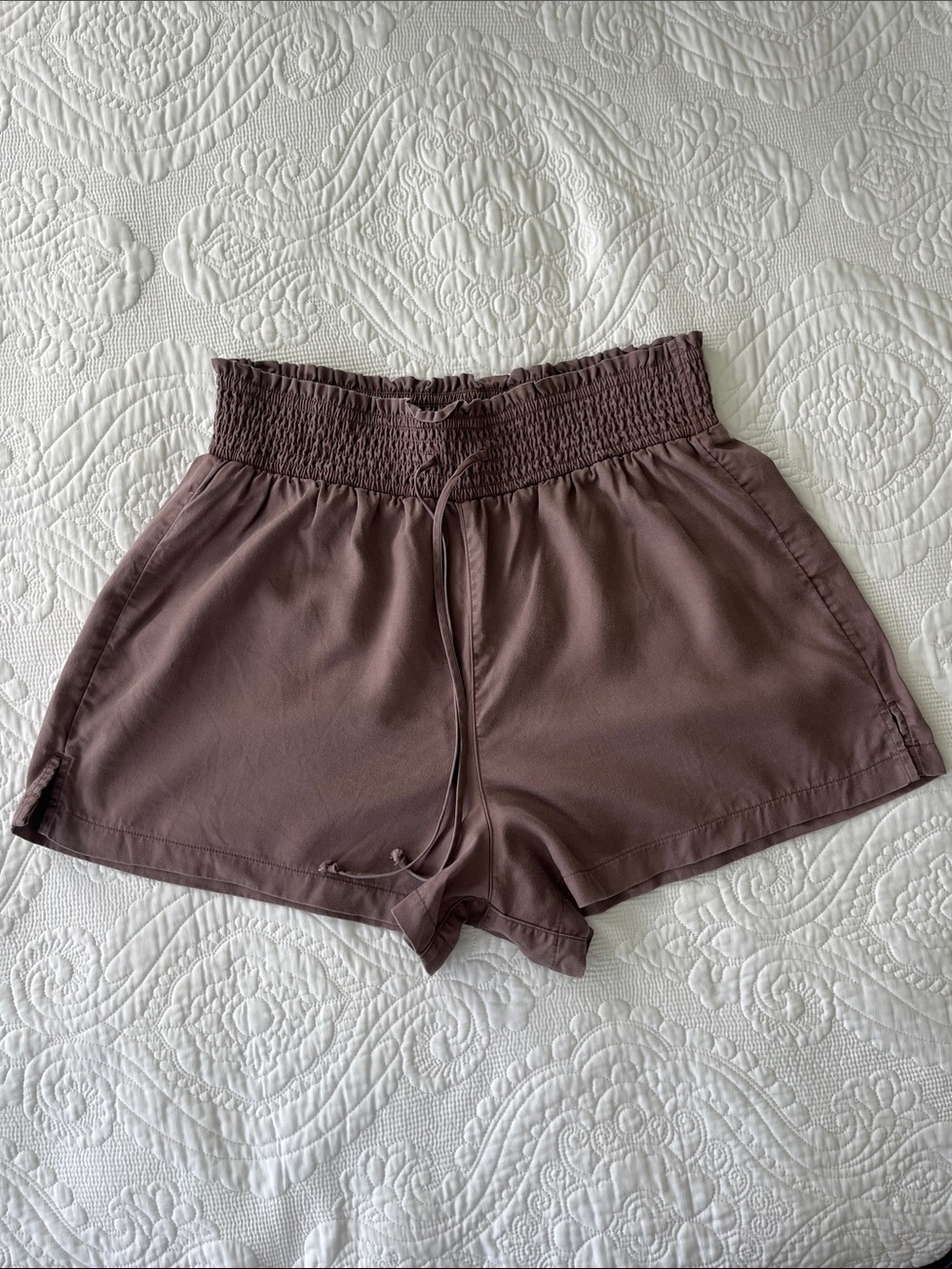 Abercrombie & Fitch Brown High-Waist Smocked Shorts